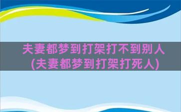 夫妻都梦到打架打不到别人(夫妻都梦到打架打死人)