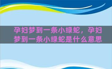 孕妇梦到一条小绿蛇，孕妇梦到一条小绿蛇是什么意思