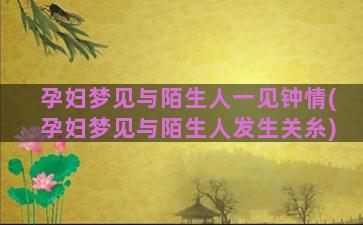 孕妇梦见与陌生人一见钟情(孕妇梦见与陌生人发生关糸)