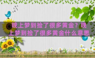 晚上梦到捡了很多黄金？晚上梦到捡了很多黄金什么意思