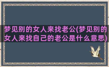 梦见别的女人来找老公(梦见别的女人来找自己的老公是什么意思)